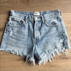 Agolde Parker Long High-Waisted Cutoff Denim Shorts 27